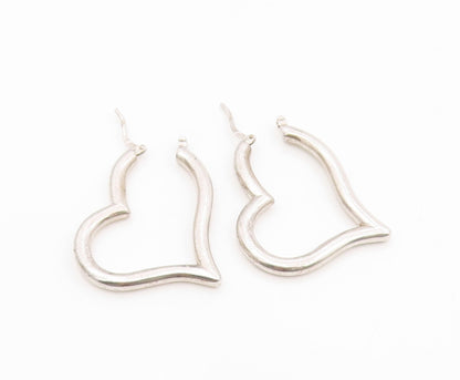925 Sterling Silver Vintage Earrings Minimalist Open Love Heart Hoops  EG13970