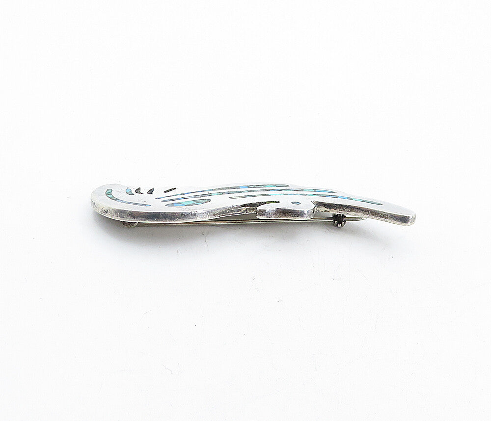 MEXICO 925 Sterling Silver  Vintage Turquoise Mosaic Bird Brooch Pin  BP2043