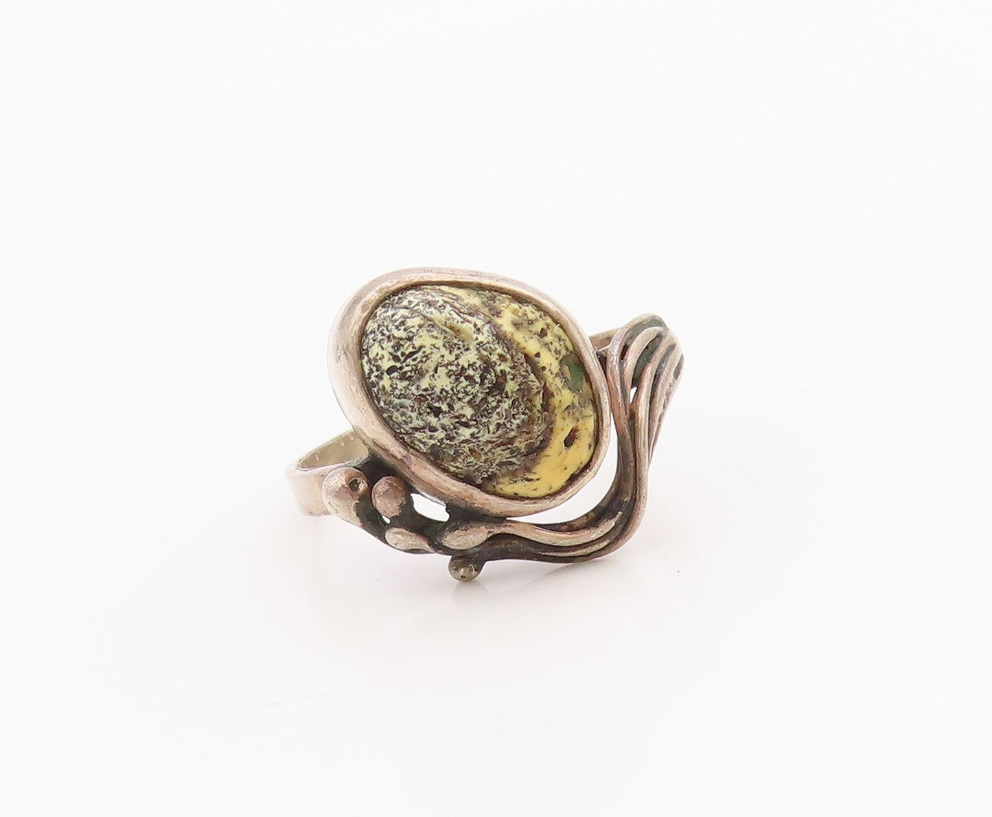 925 Sterling Silver Vintage Ring POLAND Jasper Statement Band  Sz 7.5  RG36272