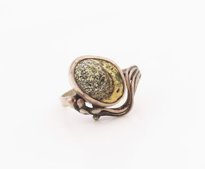 925 Sterling Silver Vintage Ring POLAND Jasper Statement Band  Sz 7.5  RG36272