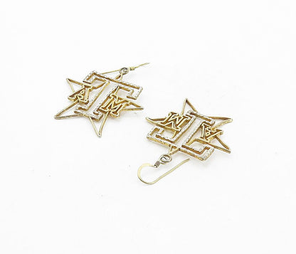 925 Sterling Silver  Vintage Two Tone Diamond Cut ATM Drop Earrings  EG4145