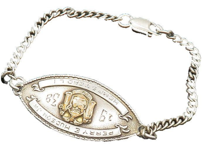 925 Silver & 14K GOLD  Vintage Antique 1938 Etched Name Chain Bracelet  BT7974