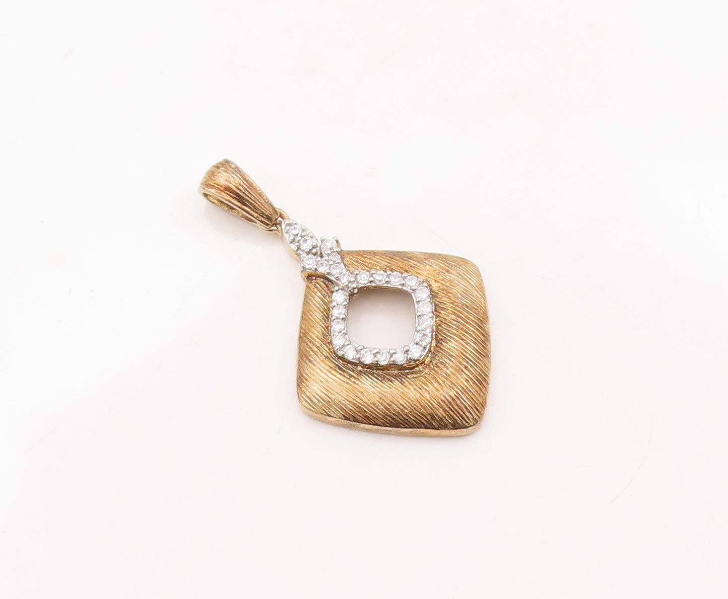 925 Sterling Silver Vintage Pendant Designer Gold Plated Grooved Topaz  PT23451