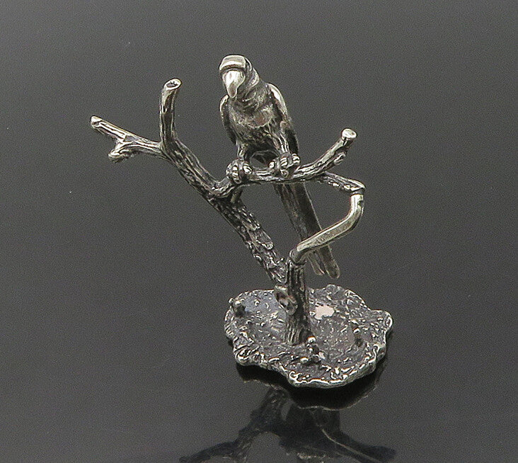 925 Sterling Silver  Vintage Shiny Parrot Perched On Branch Trinket  TR2577