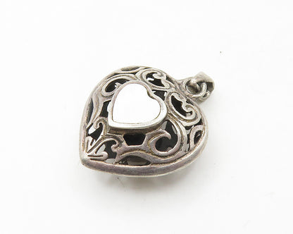 925 Silver  Vintage Black Onyx & Mother Of Pearl Love Heart Pendant  PT15132