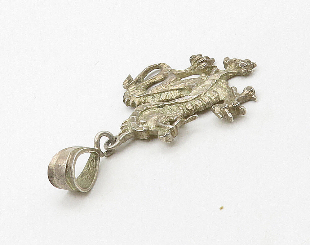 925 Sterling Silver  Vintage Diamond Cut Detail Dragon Motif Pendant  PT12611