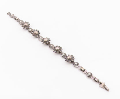 925 Sterling Silver Vintage Bracelet Classic Sunburst & Floral Chain  BT12137
