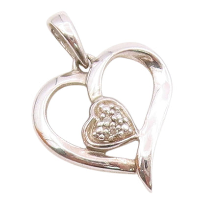 925 Sterling Silver  Vintage Genuine Diamonds Love Heart Pendant  PT17980