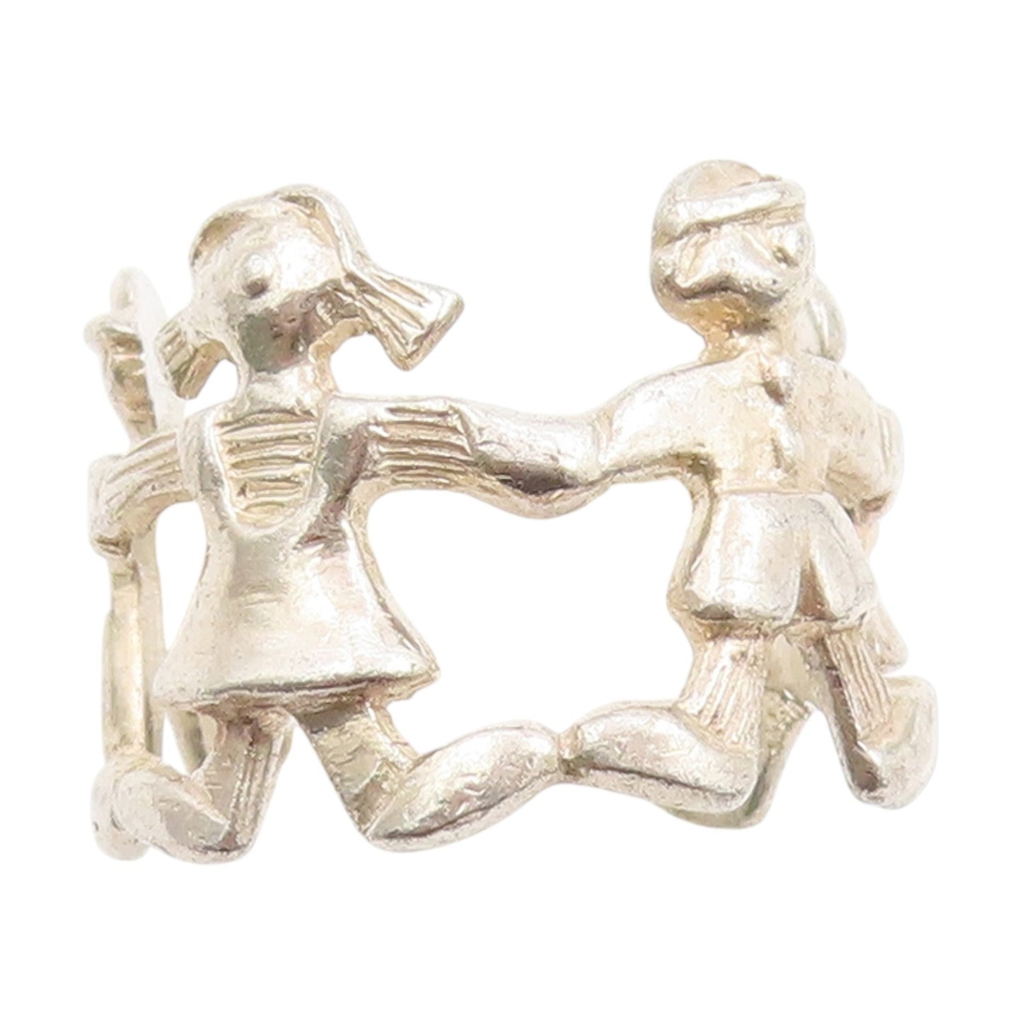 925 Sterling Silver Vintage Ring Children Holding Hands Cut Out  Sz 6  RG33949