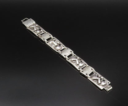 MAX RIEG 925 Silver  Vintage Hammered Rectangle 3D Floral Bracelet  BT9636