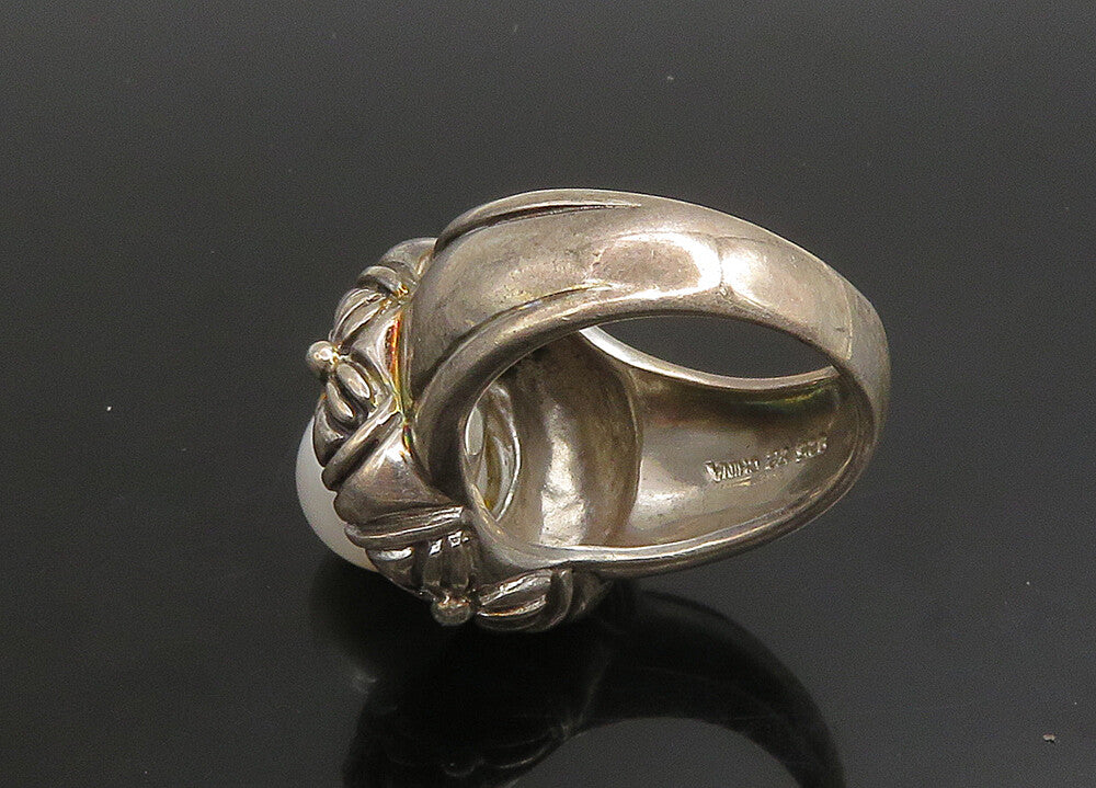 925 Sterling Silver   Vintage Cultured Pearl Floral Cocktail Ring Sz 8 RG23372
