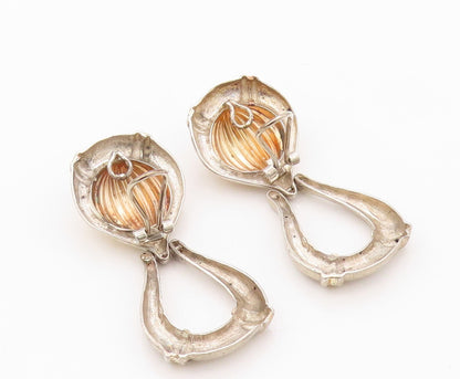 925 Sterling Silver Vintage Earrings Designer Grooved Dangling Loop  EG13464