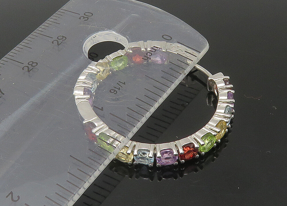 925 Silver  Vintage Topaz Amethyst Peridot & Garnet Hoop Earrings  EG10933