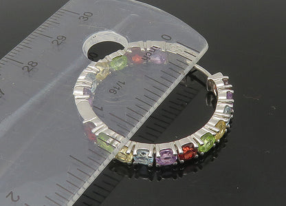 925 Silver  Vintage Topaz Amethyst Peridot & Garnet Hoop Earrings  EG10933
