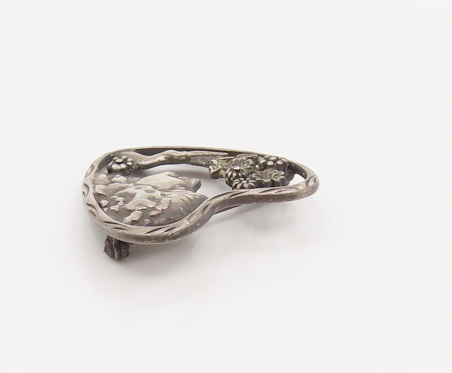 925 Silver  Vintage Antique Flower Lady Cutout Heart Brooch Pin  BP10149