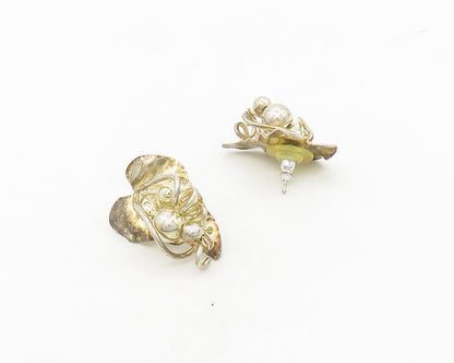 LADDA BIHLER 925 Silver  Vintage Shiny Floral Leaf Motif Drop Earrings  EG9146