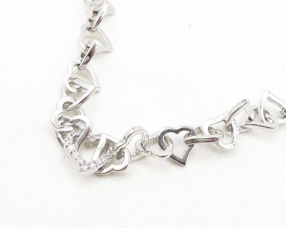 925 Sterling Silver  Shiny Polished Open Love Heart Chain Necklace  NE2960