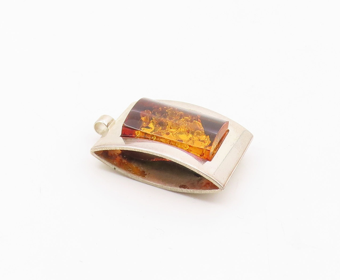 POLAND 925 Sterling Silver  Vintage Amber Shiny Square Frame Pendant  PT19834