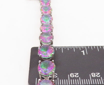 925 Sterling Silver Vintage Bracelet Round Cut Linked Mystic Topaz  BT10743