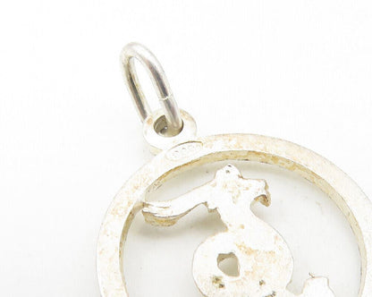 925 Sterling Silver  Vintage Petite Dragon Etched Round Border Pendant  PT8960