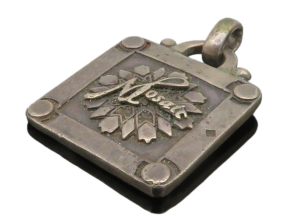 925 Sterling Silver  Vintage Dark Tone Mosaic Floral Square Pendant  PT11471