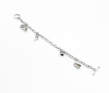 925 Sterling Silver  Vintage Musical Instrument Charmed Chain Bracelet  BT1973