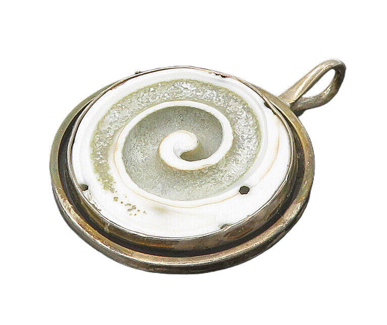DESIGNER 925 Sterling Silver  Vintage Enamel Spiral Round Pendant  PT18364