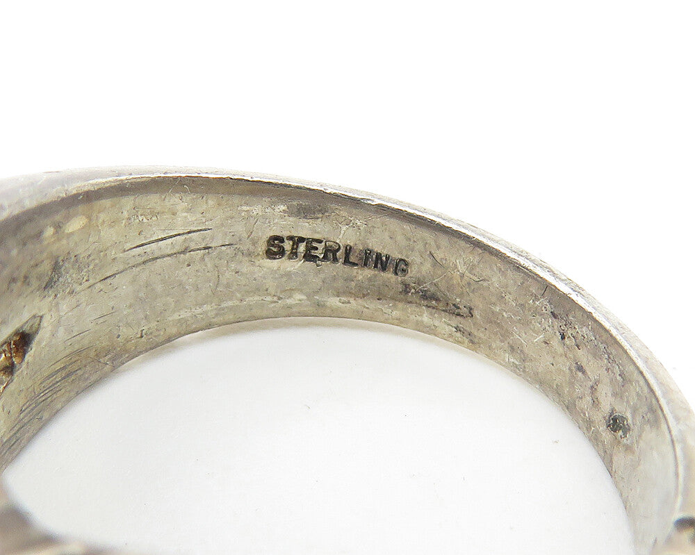 925 Sterling Silver  Vintage Dark Tone Chiseled Detail Band Ring Sz 6  RG10617