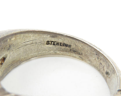 925 Sterling Silver  Vintage Dark Tone Chiseled Detail Band Ring Sz 6  RG10617