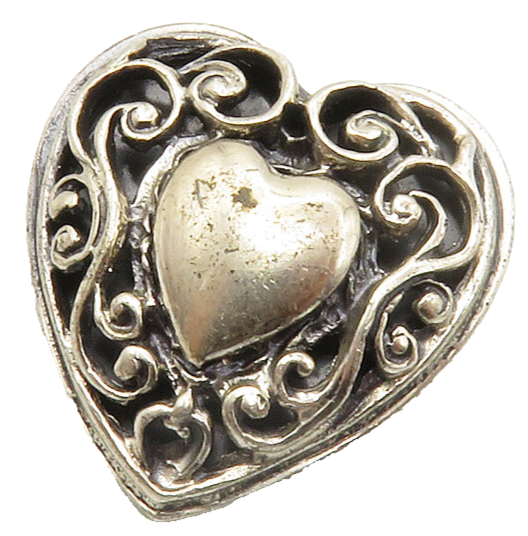 BEAU 925 Sterling Silver  Vintage Swirl Love Heart Dark Tone Brooch Pin BP5525