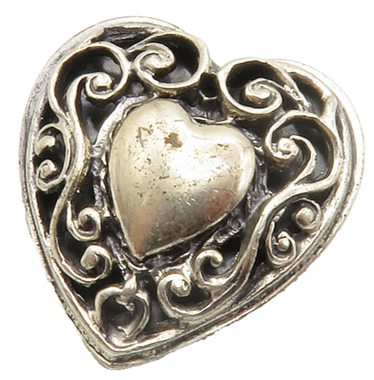BEAU 925 Sterling Silver  Vintage Swirl Love Heart Dark Tone Brooch Pin BP5525