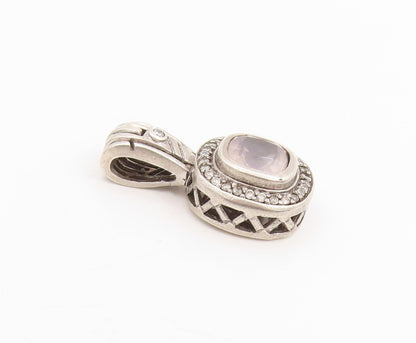 925 Sterling Silver Vintage Pendant Cushion Cut Topaz & Halo CZ Charm  PT25317