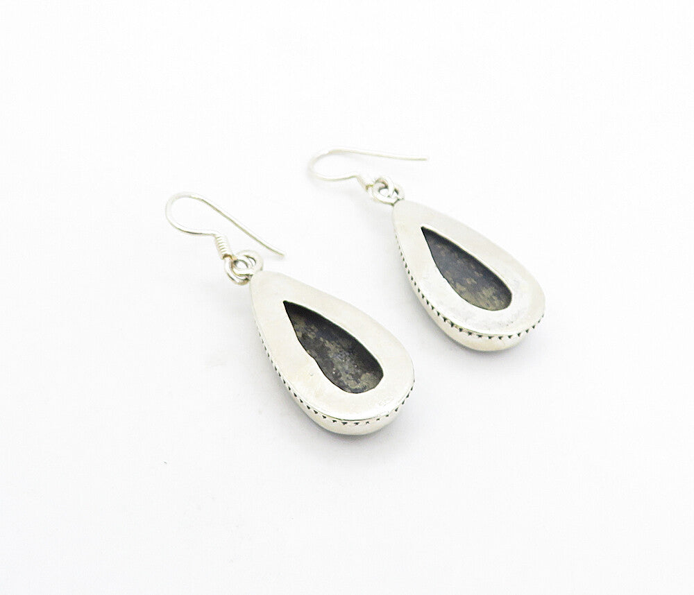925 Sterling Silver  Tear Drop Pyrite In Black Onyx Dangle Earrings  EG3714
