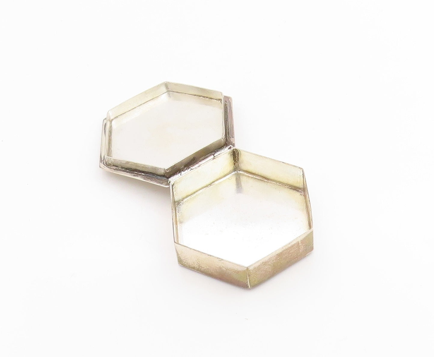 925 Sterling Silver Vintage Pill Box ISRAEL Floral Hexagon Trinket OPENS  TR4057