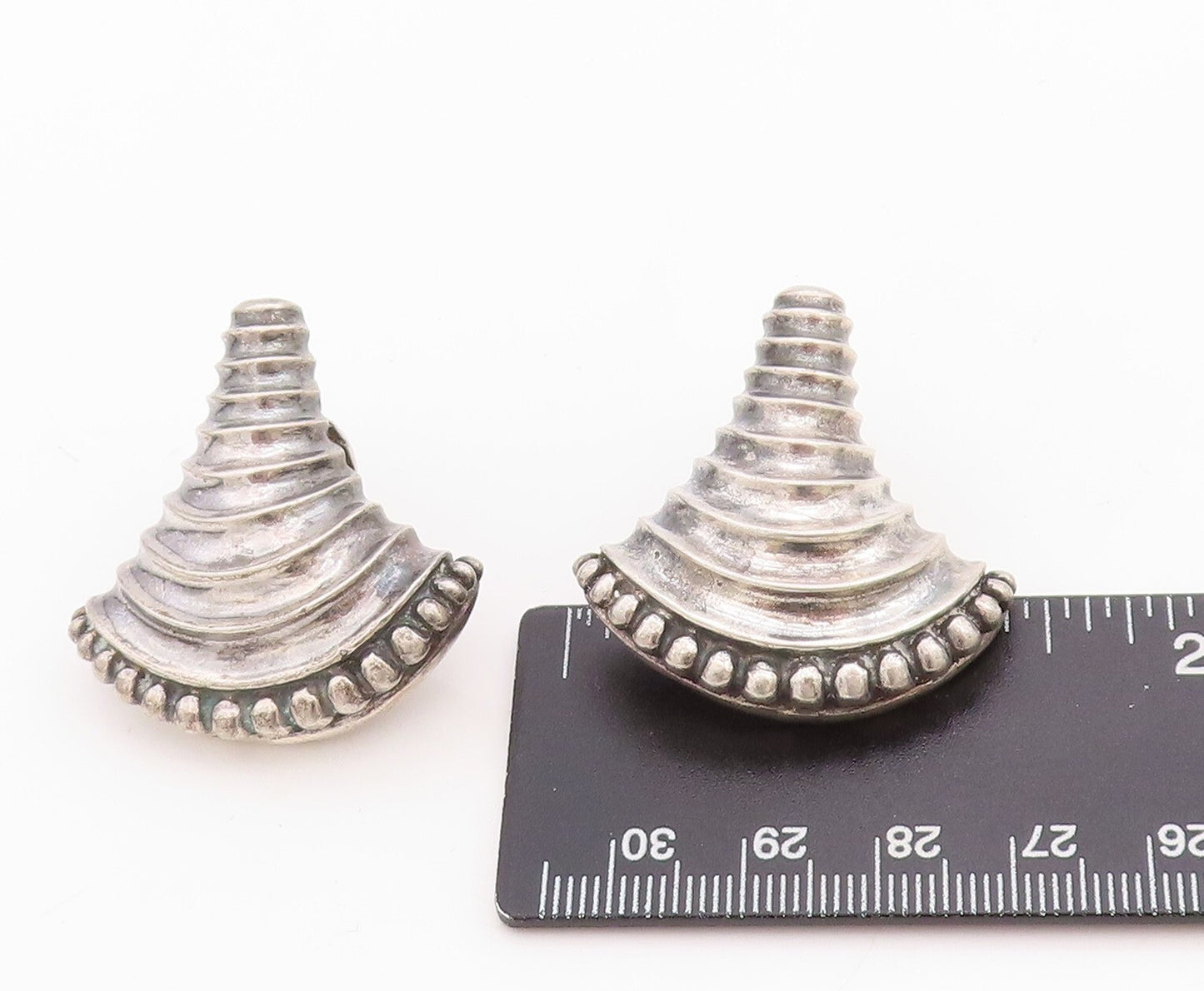 925 Sterling Silver Vintage Earrings Trible Brutalist Design Carved  EG13261