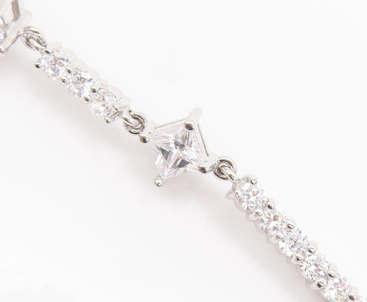 925 Sterling Silver Vintage Earrings Sparkling Long Drop Topaz Flower  EG12897