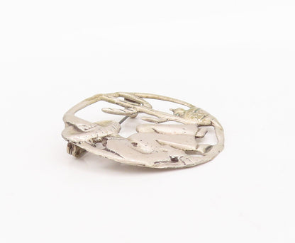 925 Sterling Silver Vintage Brooch Pin Antique Solid Carved Resting man  BP10890