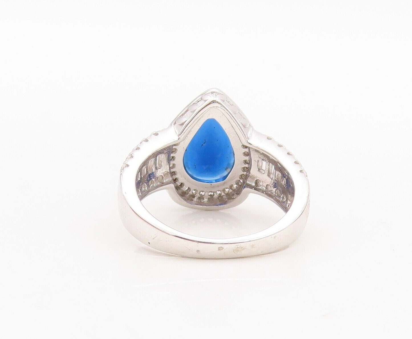 925 Sterling Silver Vintage Ring Drop Cut Sapphire Halo CZ Inlay Sz 7.5  RG30055