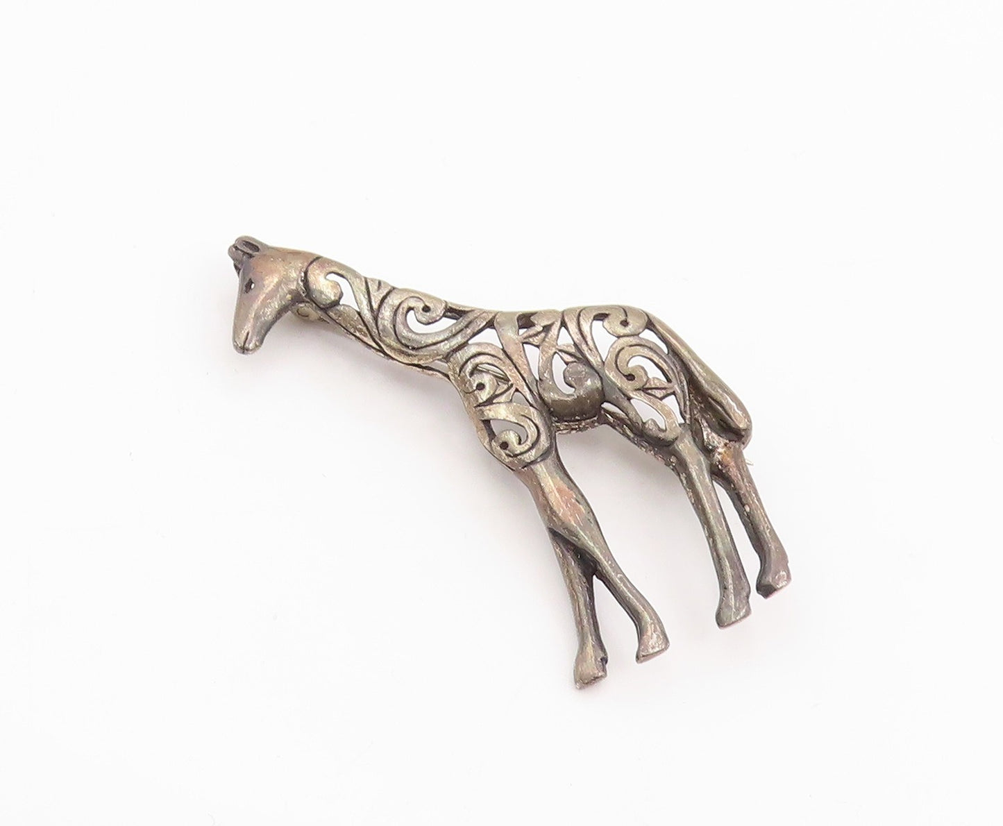 925 Sterling Silver Vintage Brooch Pin Open Scrollwork Giraffe Figurine  BP12375