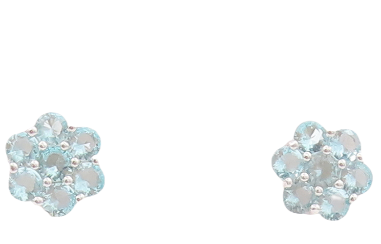 925 Sterling Silver Vintage Earrings Round Blue CZ Beaded Flower  EG12999