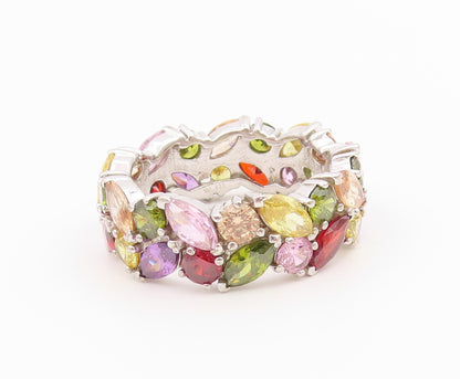 925 Sterling Silver Vintage Ring Multi Gemstone Eternity Band  Sz 12  RG36440