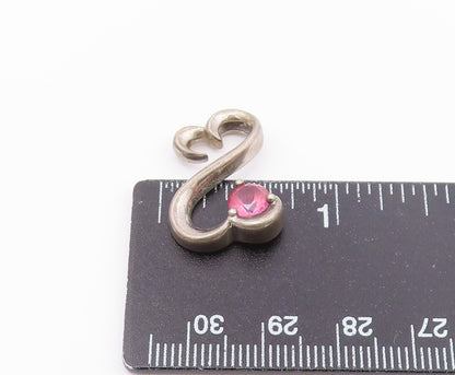 925 Sterling Silver  Vintage Pink Topaz Infinity Love Heart Pendant  PT16603