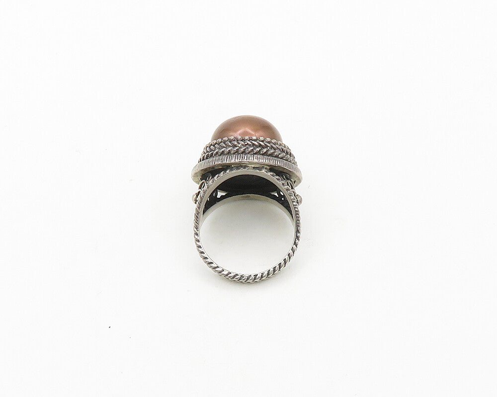925 Sterling Silver  Vintage Golden Pearl Dome Cocktail Ring Sz 6.5  RG19768