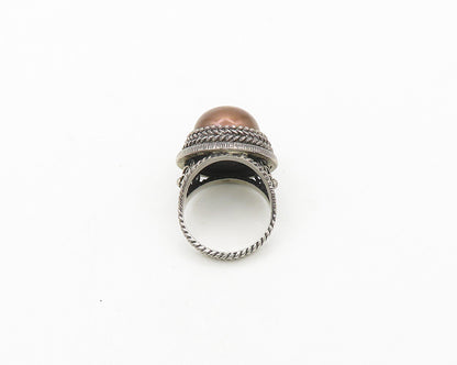 925 Sterling Silver  Vintage Golden Pearl Dome Cocktail Ring Sz 6.5  RG19768
