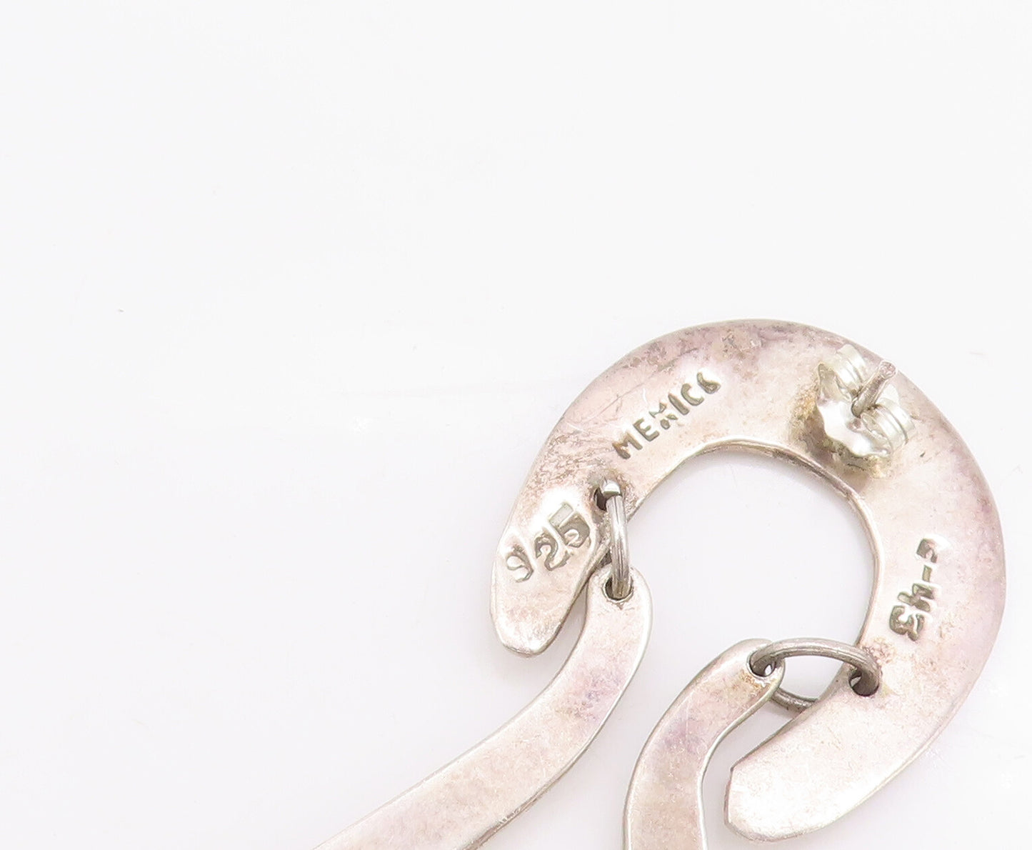 925 Sterling Silver Vintage Earrings MEXICO Swirled Carved Double 'U'  EG13030
