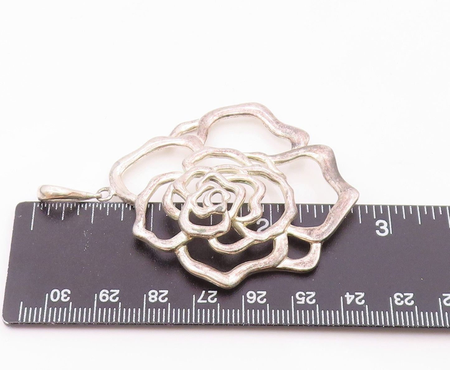 JACMEL 925 Sterling Silver  Vintage Shiny Open Rose Flower Pendant  PT18792