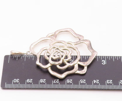 JACMEL 925 Sterling Silver  Vintage Shiny Open Rose Flower Pendant  PT18792