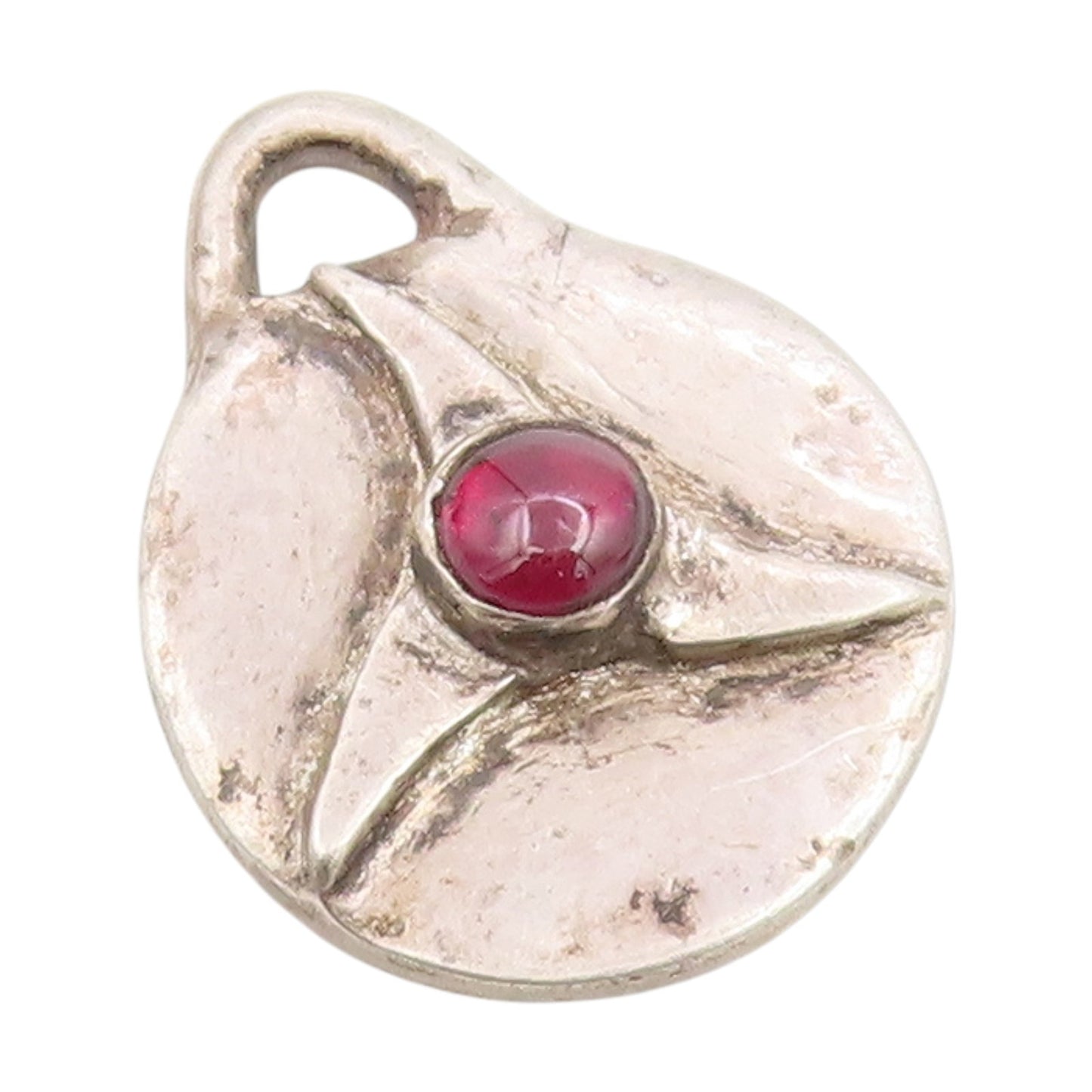 925 Sterling Silver Vintage Pendant Round Ruby Three Pointed Star Medal  PT25446