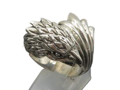 925 Sterling Silver  Vintage Shiny Eagle Head Bypass Band Ring Sz 8  RG23823