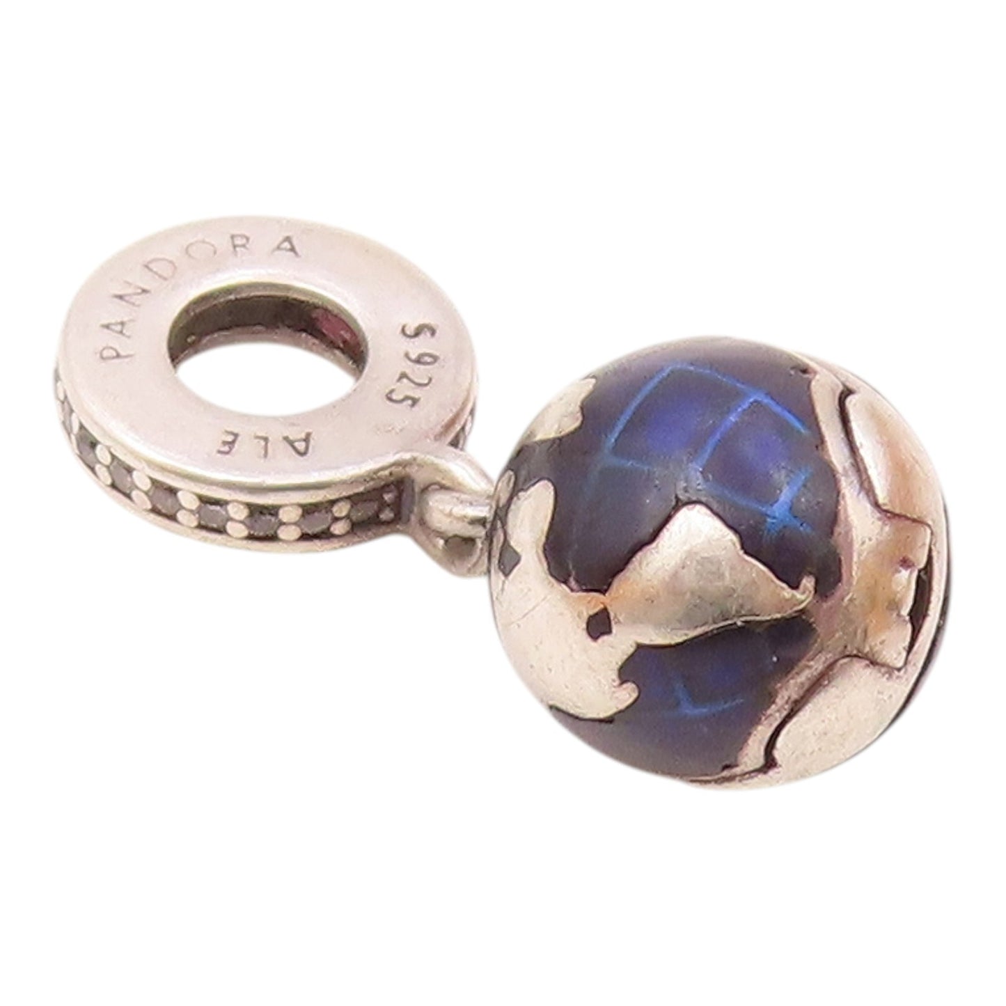 PANDORA 925 Silver  Vintage Enamel & Cubic Zirconia Globe Pendant  PT21819